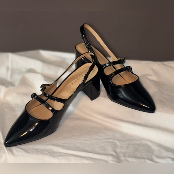 Chic Black Patent Leather Slingback Heels - Picture 2 of 9